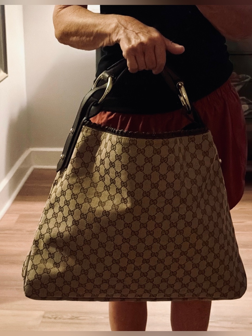 ICONIC VTG GUCCI Large GG Canvas Horsebit Hobo Bag w Leather Trim - EVC w Duster - Picture 7 of 16